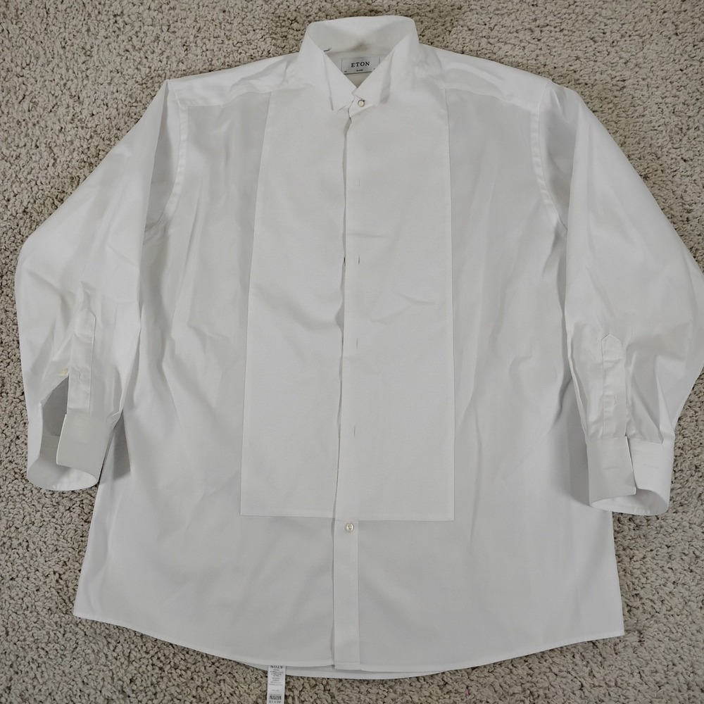 Eton Tuxedo Shirt Mens 18 46 White Bib French Cuffs Classic Pique Designer